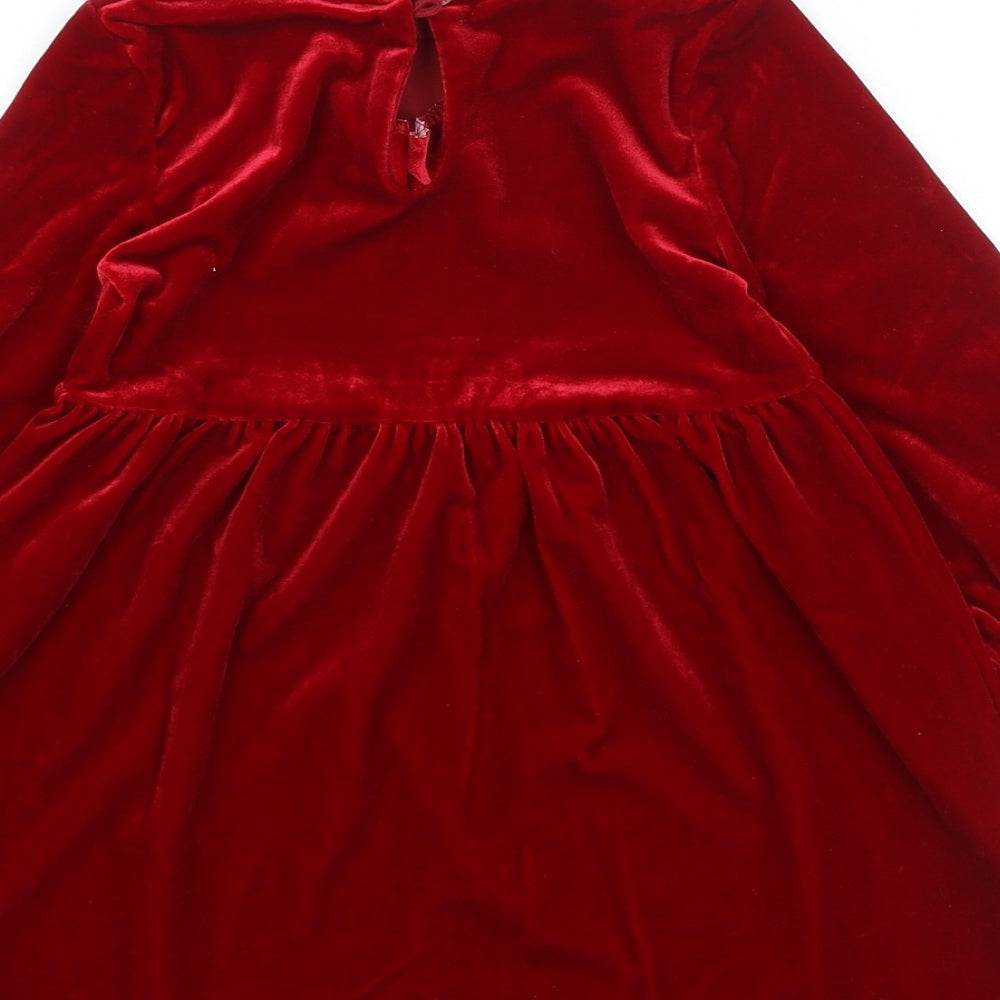 Dunnes Stores Girls Red Polyester Fit & Flare Size 3-4 Years High Neck Button