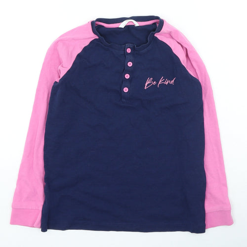 Marks and Spencer Girls Blue Polyester Basic Casual Size 9-10 Years Henley Button - Be Kind