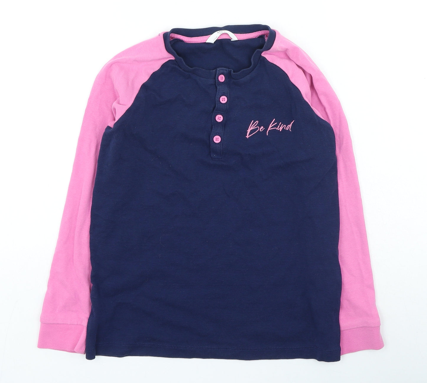 Marks and Spencer Girls Blue Polyester Basic Casual Size 9-10 Years Henley Button - Be Kind