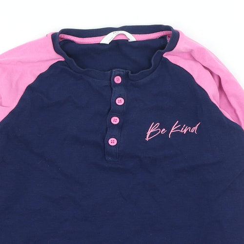 Marks and Spencer Girls Blue Polyester Basic Casual Size 9-10 Years Henley Button - Be Kind