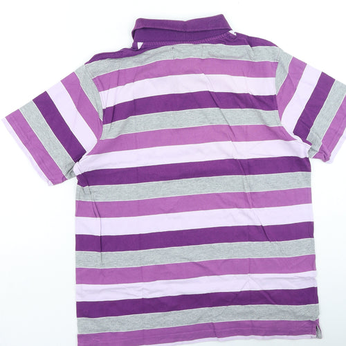 Dunnes Stores Mens Purple Striped Cotton Polo Size S Collared Button