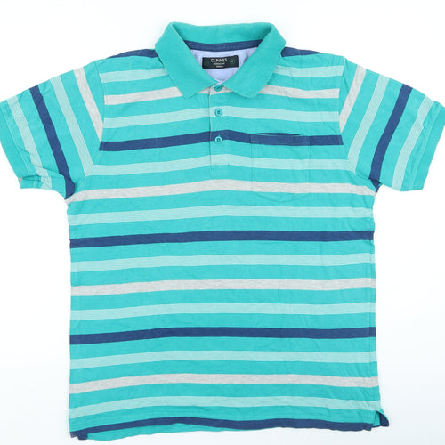 Dunnes Stores Mens Green Striped Cotton Polo Size S Collared Button