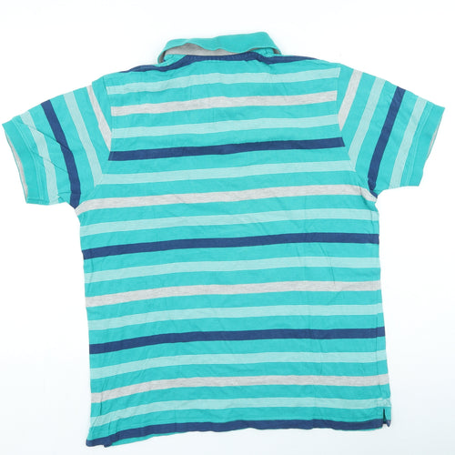 Dunnes Stores Mens Green Striped Cotton Polo Size S Collared Button