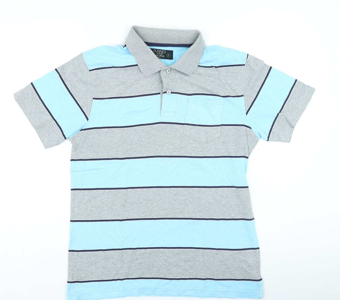 Dunnes Stores Mens Blue Striped Cotton Polo Size S Collared Button