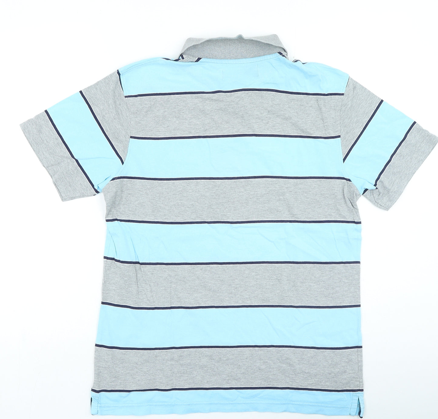 Dunnes Stores Mens Blue Striped Cotton Polo Size S Collared Button