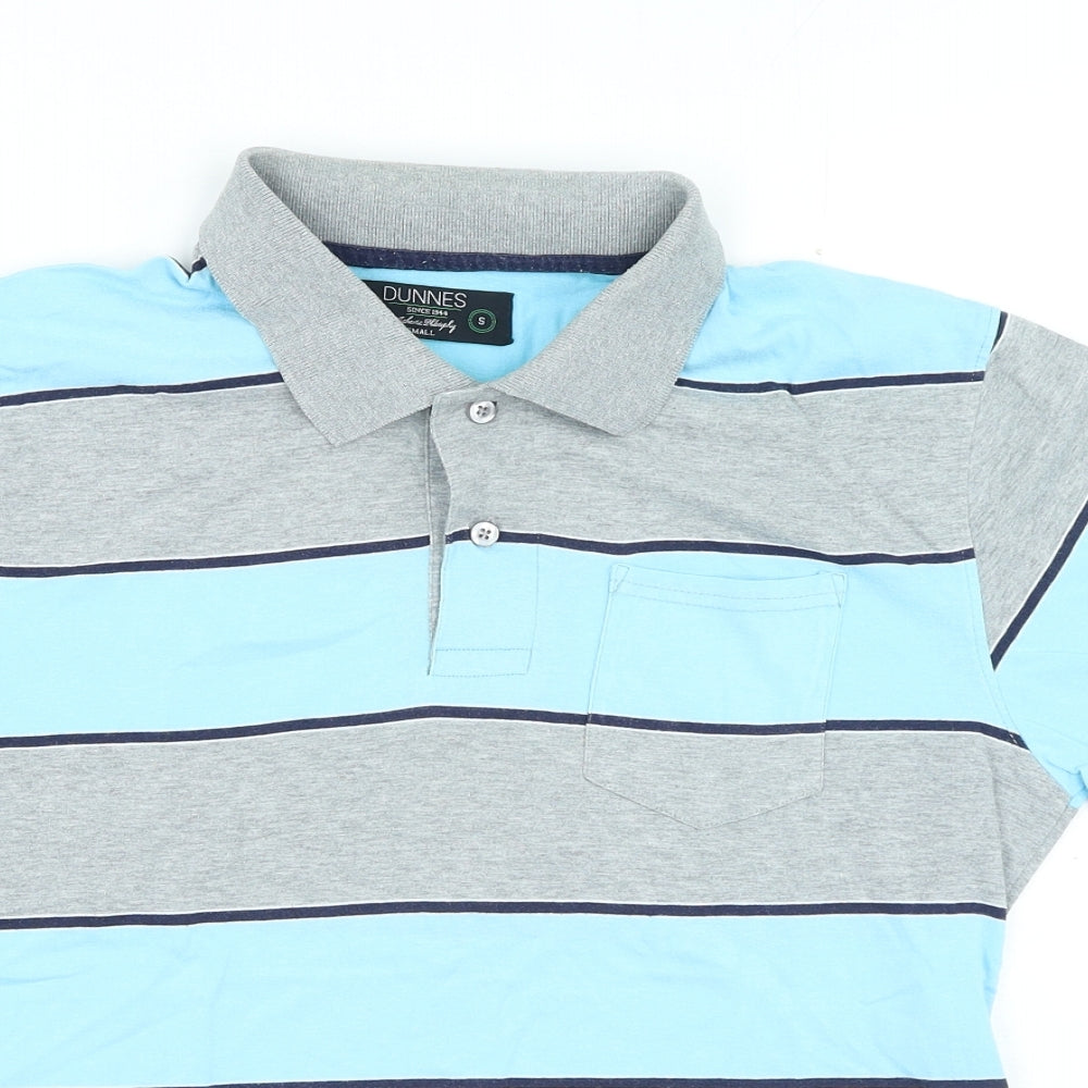 Dunnes Stores Mens Blue Striped Cotton Polo Size S Collared Button