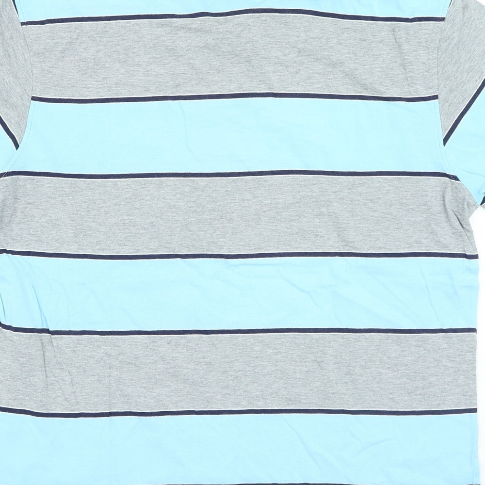 Dunnes Stores Mens Blue Striped Cotton Polo Size S Collared Button