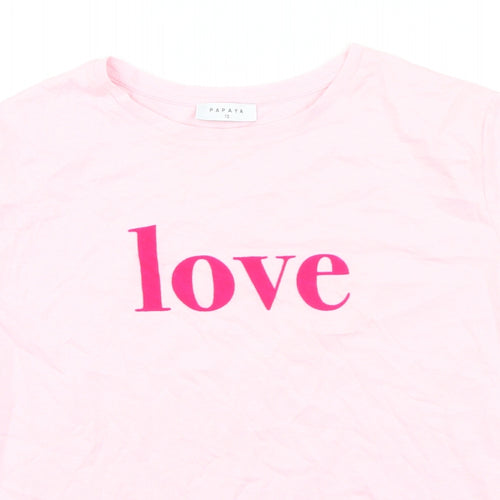 Papaya Womens Pink Polyester Basic T-Shirt Size 10 Roll Neck - Love
