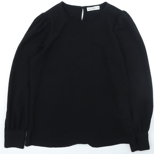 Gallery Womens Black Polyester Basic Blouse Size 8 Round Neck
