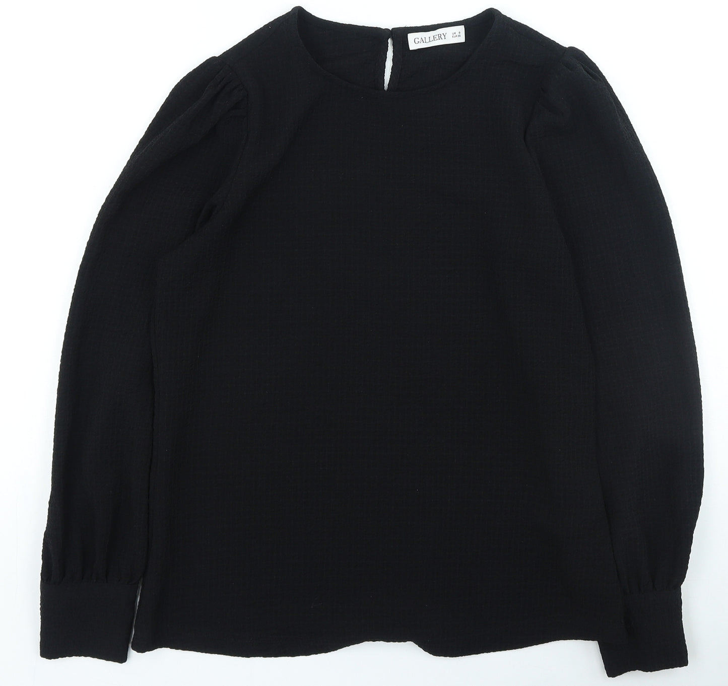 Gallery Womens Black Polyester Basic Blouse Size 8 Round Neck