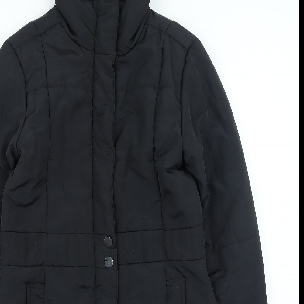 Oscar B Womens Black Quilted Coat Size S Button