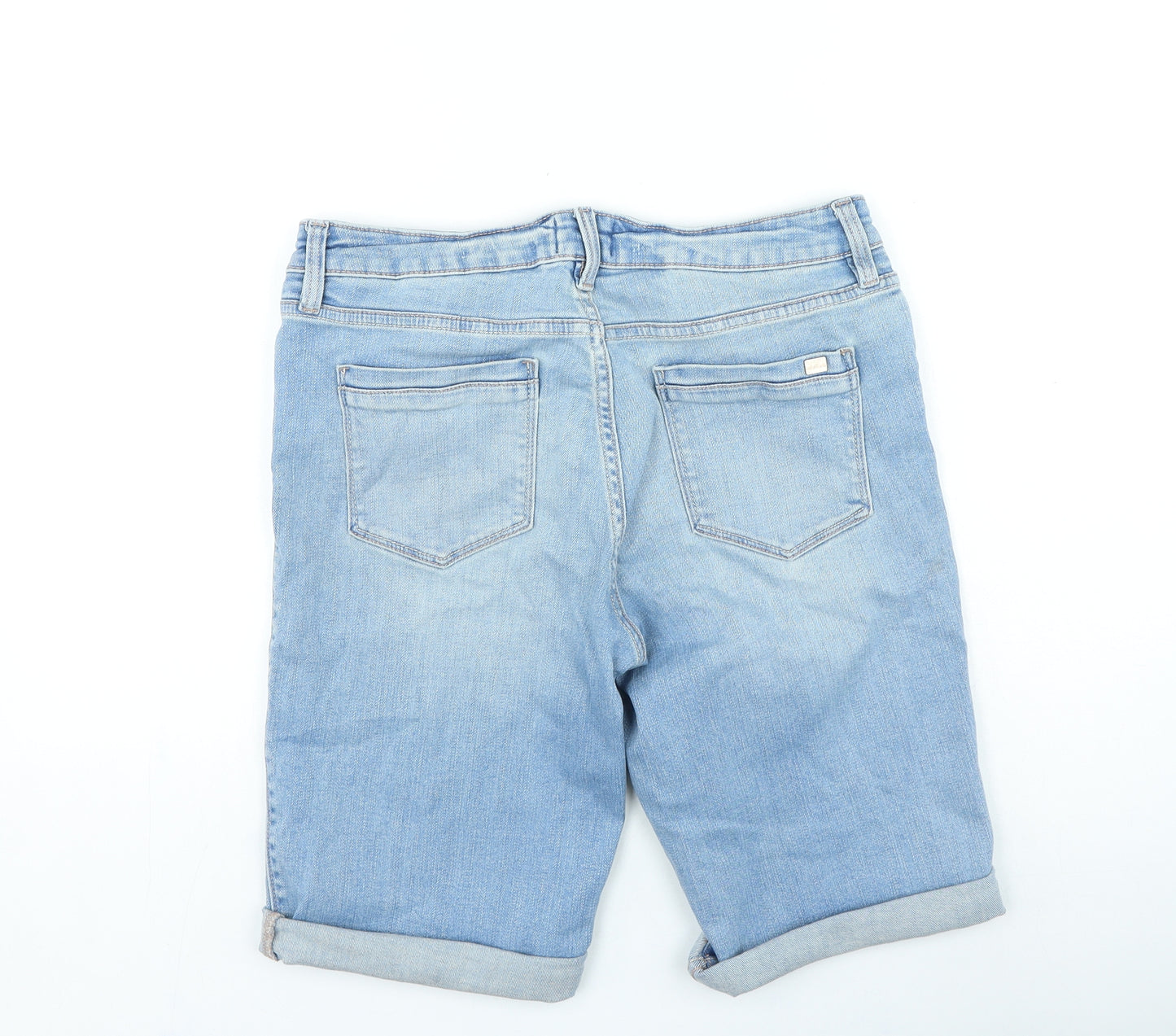 F&F Womens Blue Cotton Mom Shorts Size 10 L10 in Regular Zip