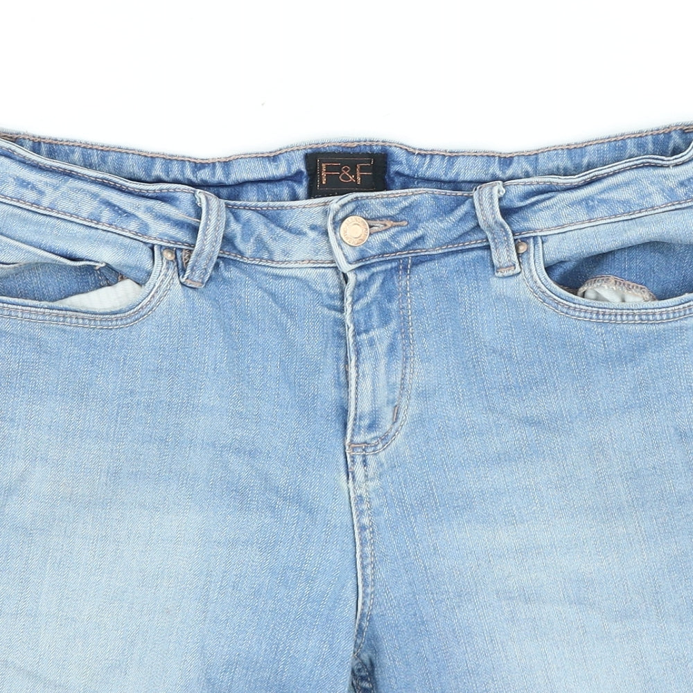 F&F Womens Blue Cotton Mom Shorts Size 10 L10 in Regular Zip