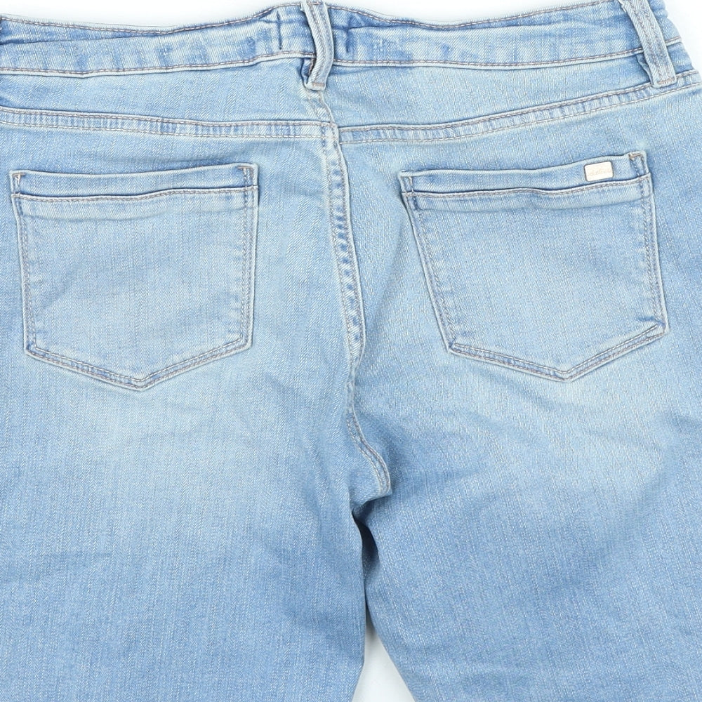 F&F Womens Blue Cotton Mom Shorts Size 10 L10 in Regular Zip