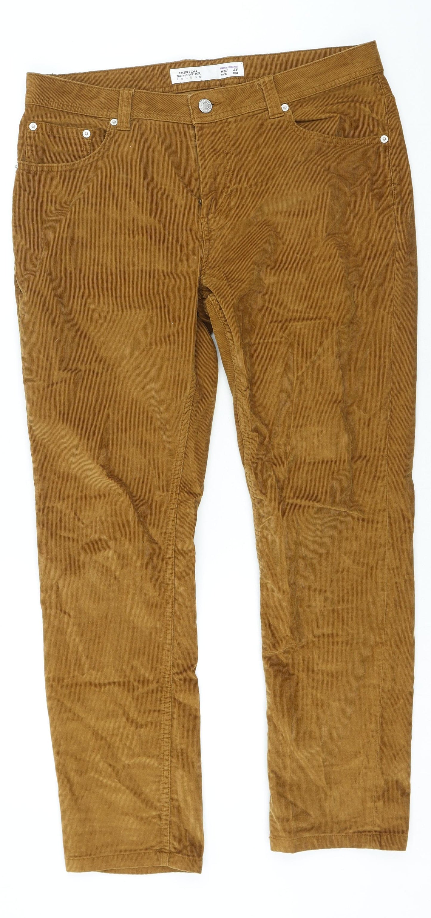 Burton Mens Brown Cotton Trousers Size 34 in L32 in Regular Zip