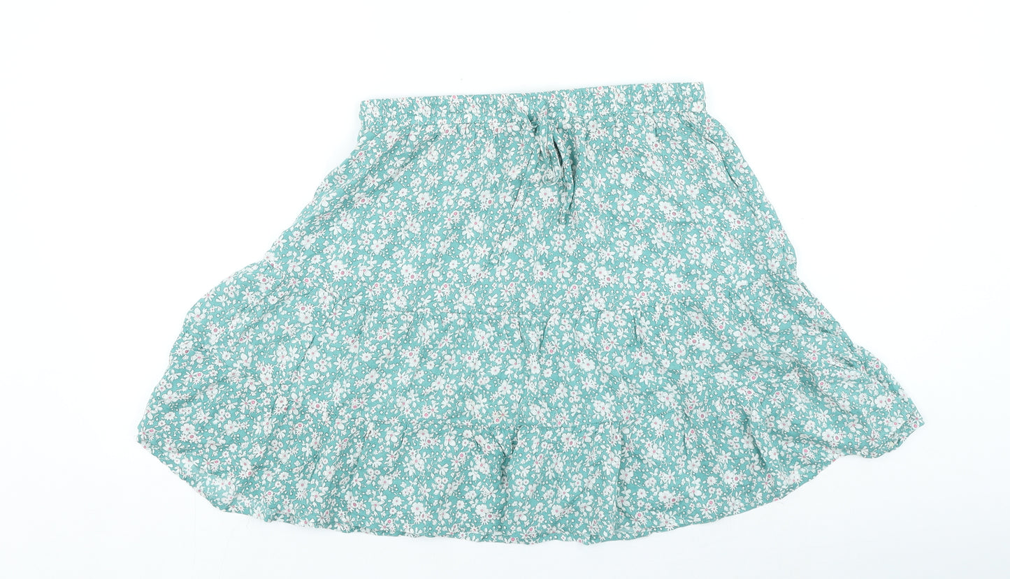 Paper Heart Womens Green Floral Polyester Flare Skirt Size 10 Drawstring