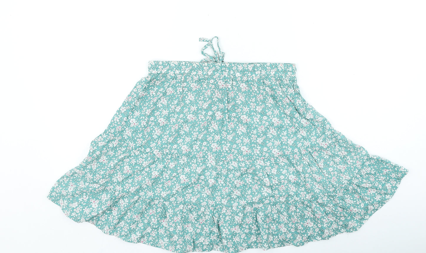 Paper Heart Womens Green Floral Polyester Flare Skirt Size 10 Drawstring