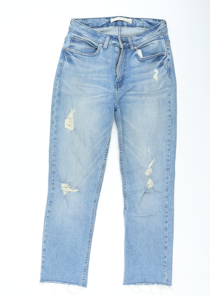 Preworn Womens Blue Cotton Straight Jeans Size 10 L24 in Regular Zip