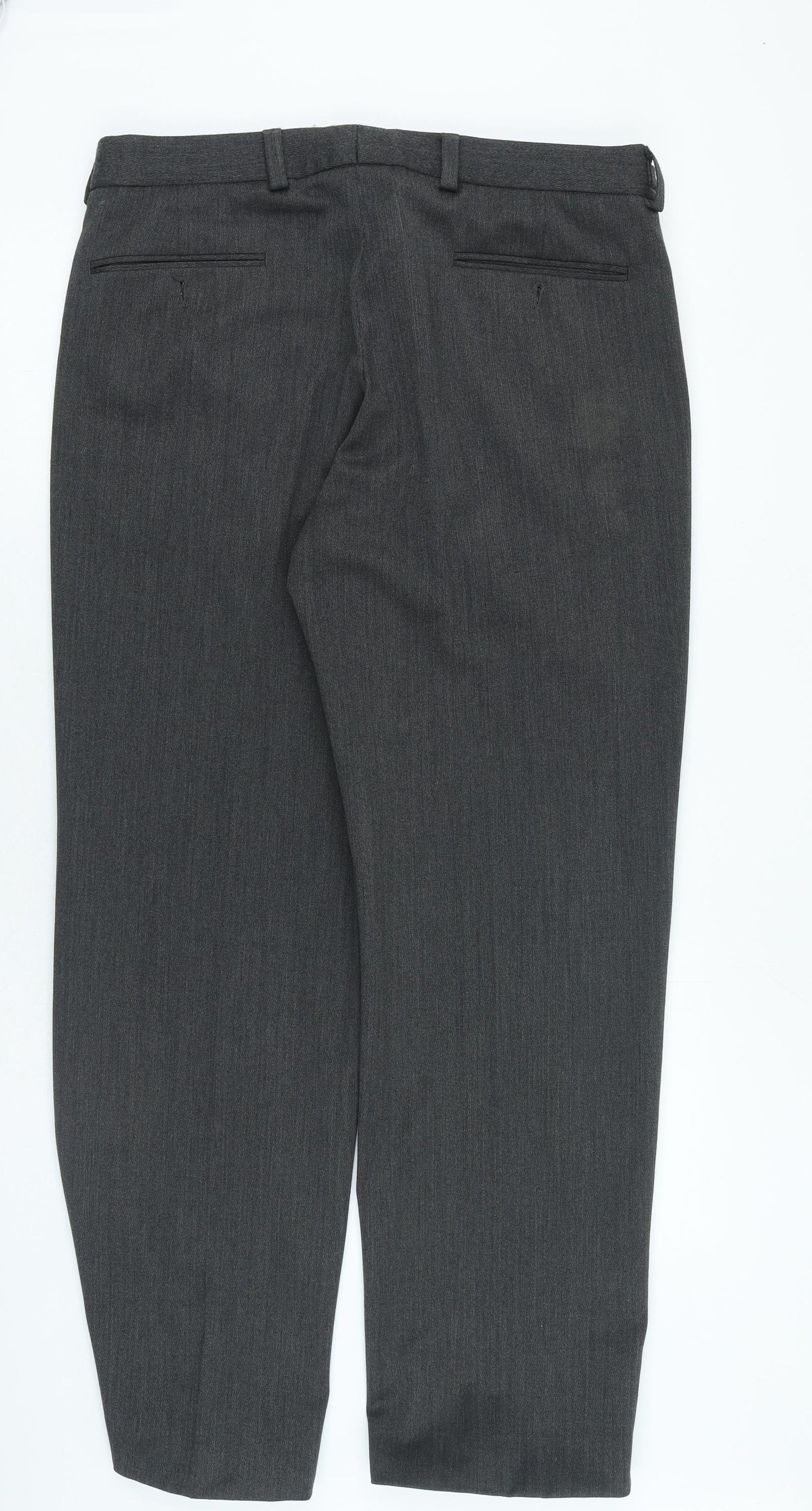 Prestige Mens Grey Polyester Trousers Size 36 in L32 in Regular Button