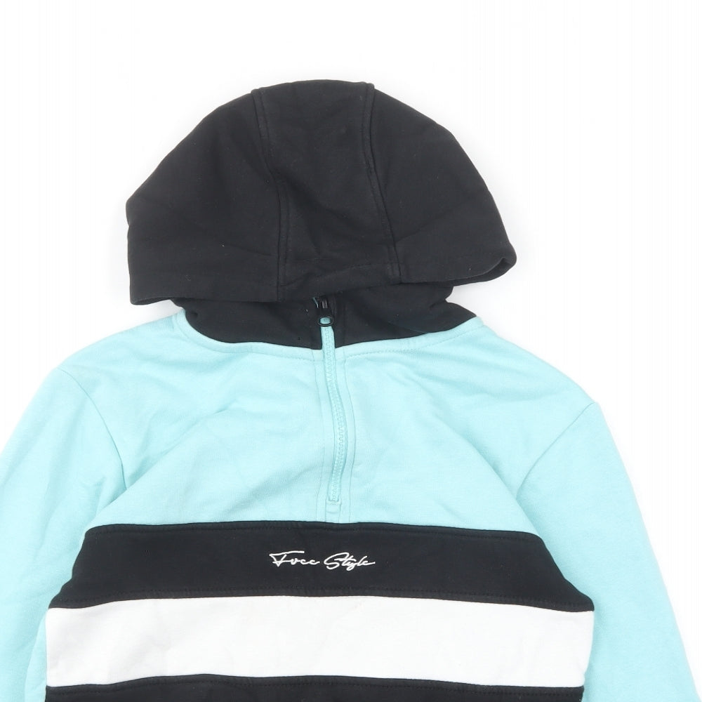 George Boys Blue Colourblock Cotton Pullover Hoodie Size 9-10 Years Pullover
