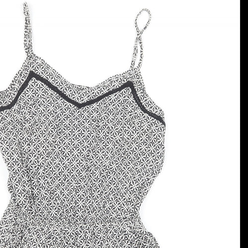 H&M Womens Black Geometric Viscose Playsuit One-Piece Size 6 Pullover