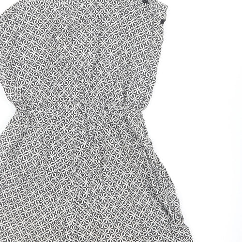 H&M Womens Black Geometric Viscose Playsuit One-Piece Size 6 Pullover