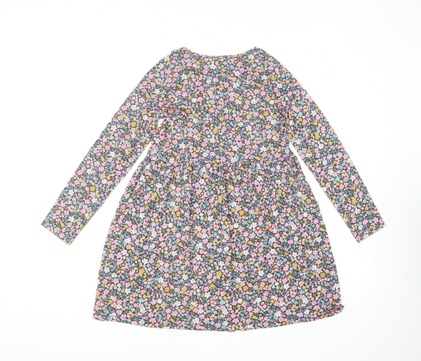 H&M Girls Multicoloured Floral Polyester Skater Dress Size 8-9 Years Round Neck Pullover