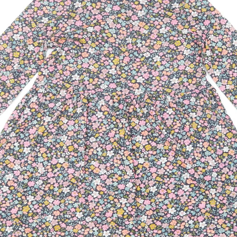 H&M Girls Multicoloured Floral Polyester Skater Dress Size 8-9 Years Round Neck Pullover