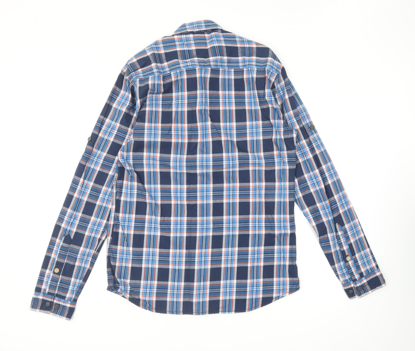 JACK & JONES Mens Blue Plaid Cotton Button-Up Size M Collared Button