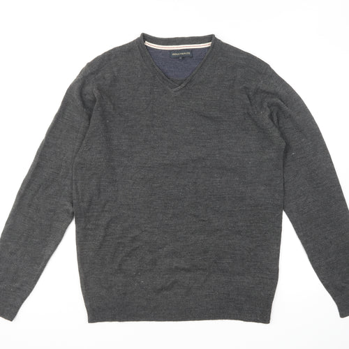 Industrialize Mens Grey V-Neck Acrylic Pullover Jumper Size L