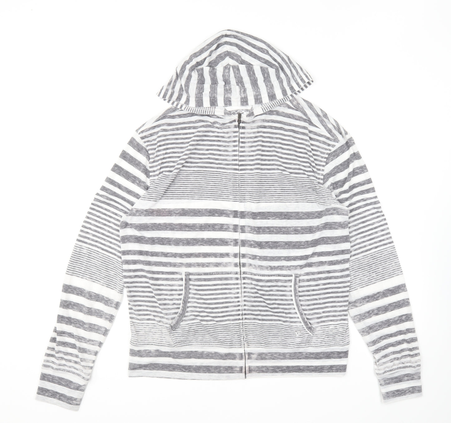 Sweet Delicate Womens Grey Striped Polyester Full Zip Hoodie Size 2XL Zip