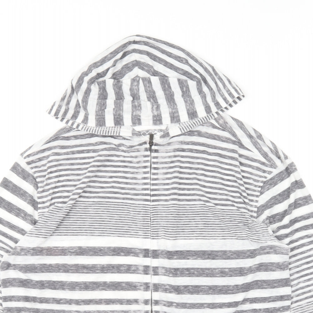 Sweet Delicate Womens Grey Striped Polyester Full Zip Hoodie Size 2XL Zip