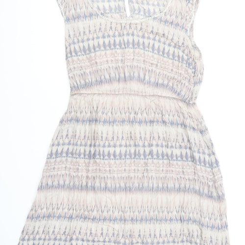 Dorothy Perkins Womens Multicoloured Geometric Viscose Skater Dress Size 14 Round Neck Button