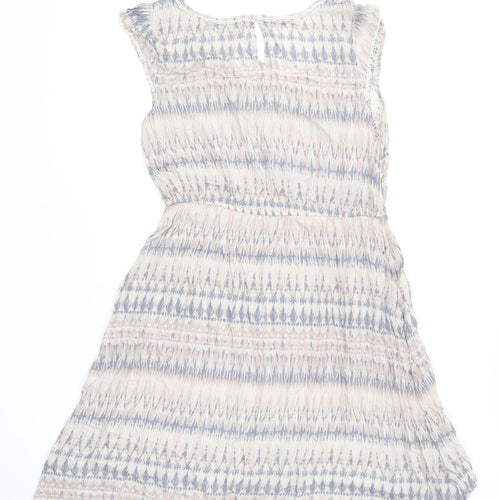 Dorothy Perkins Womens Multicoloured Geometric Viscose Skater Dress Size 14 Round Neck Button
