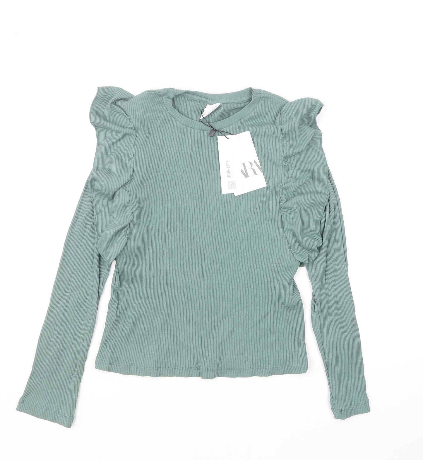 Zara Girls Green Round Neck Cotton Pullover Jumper Size 11-12 Years Pullover