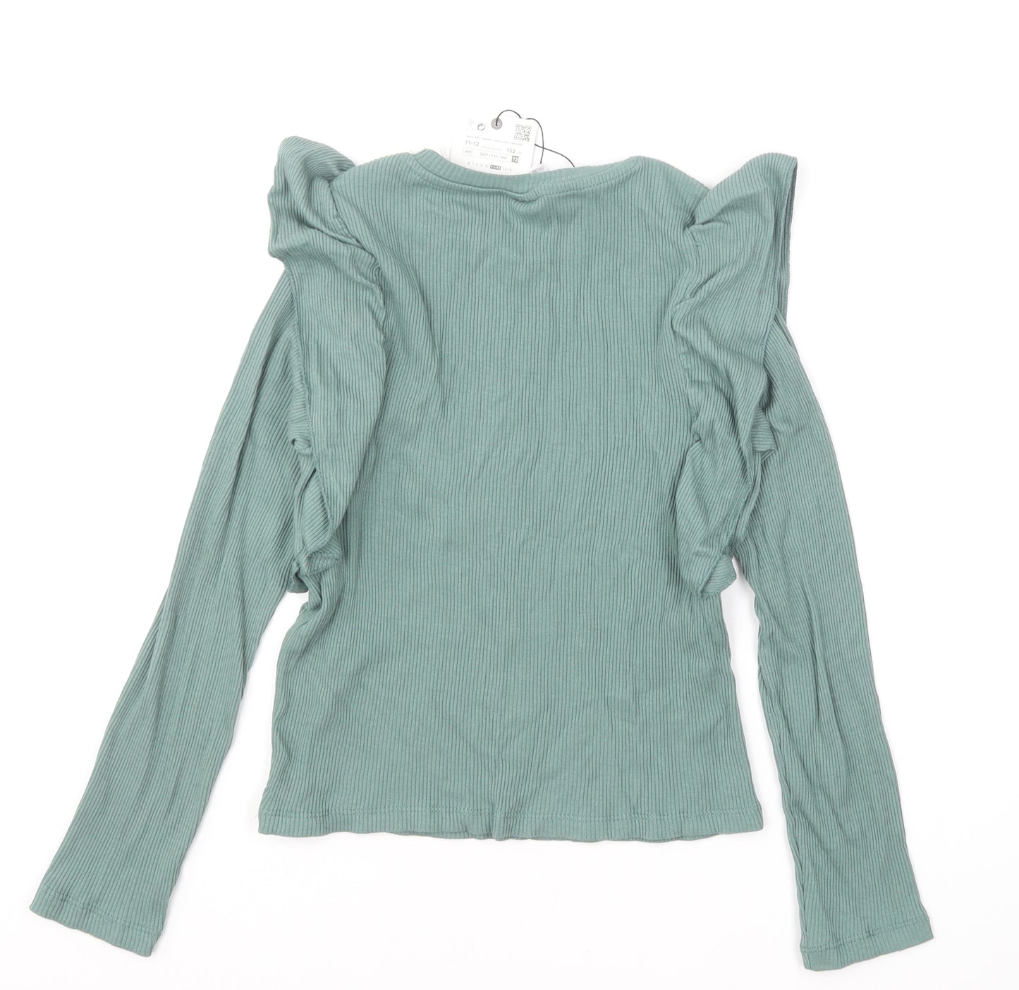 Zara Girls Green Round Neck Cotton Pullover Jumper Size 11-12 Years Pullover