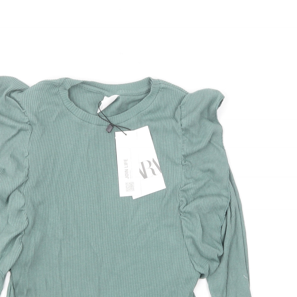 Zara Girls Green Round Neck Cotton Pullover Jumper Size 11-12 Years Pullover