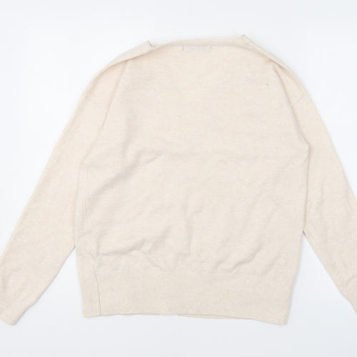 Marks and Spencer Womens Beige V-Neck Polyester Pullover Jumper Size XS