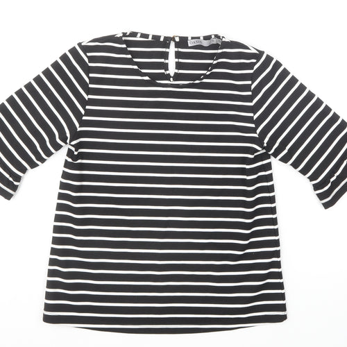 Oasis Womens Black Striped Polyester Basic T-Shirt Size XS Round Neck