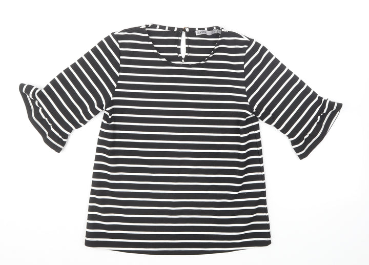 Oasis Womens Black Striped Polyester Basic T-Shirt Size XS Round Neck