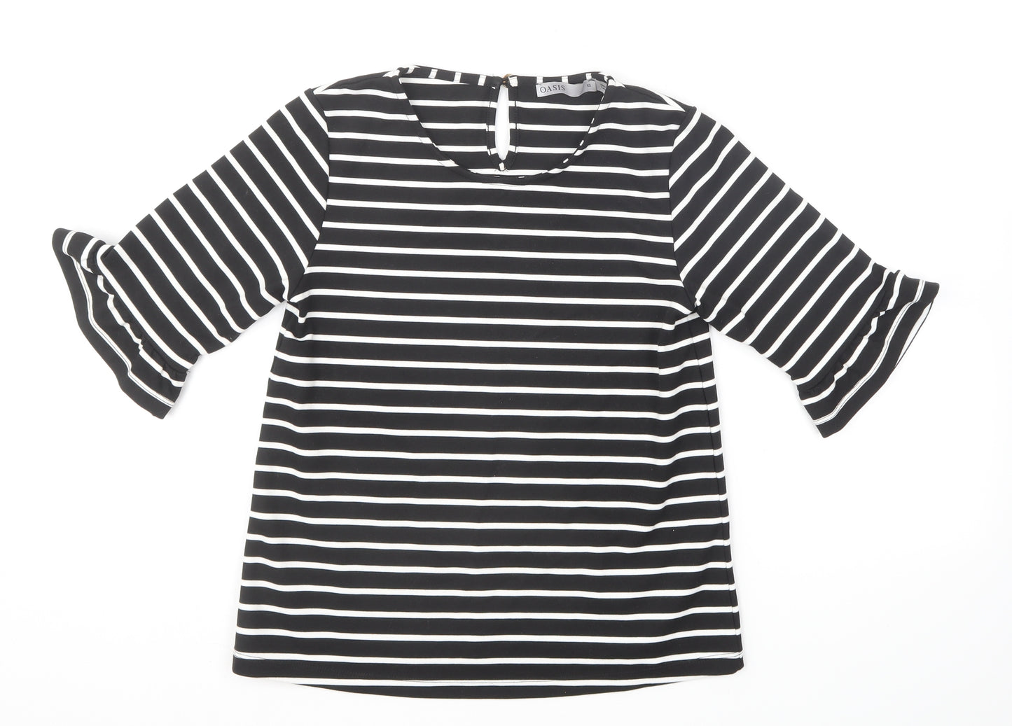 Oasis Womens Black Striped Polyester Basic T-Shirt Size XS Round Neck