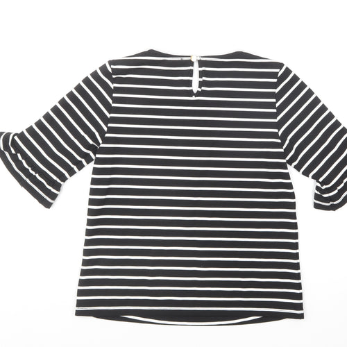 Oasis Womens Black Striped Polyester Basic T-Shirt Size XS Round Neck