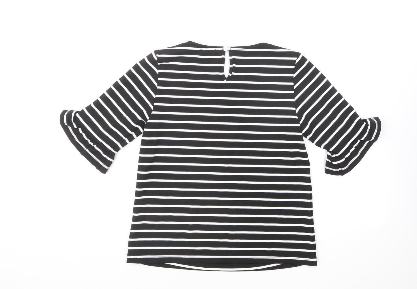 Oasis Womens Black Striped Polyester Basic T-Shirt Size XS Round Neck