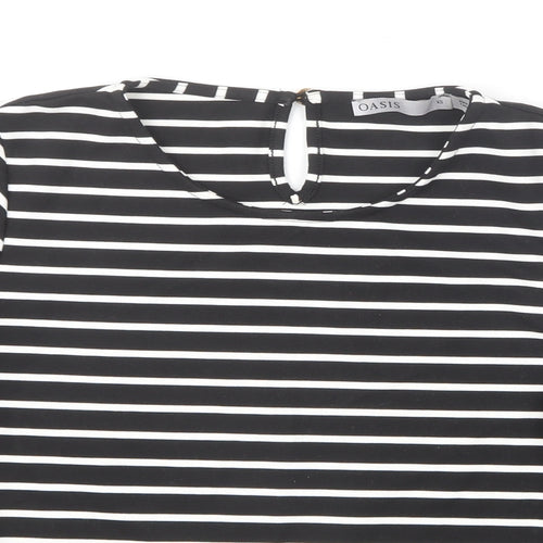 Oasis Womens Black Striped Polyester Basic T-Shirt Size XS Round Neck