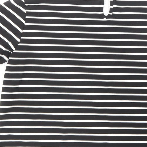 Oasis Womens Black Striped Polyester Basic T-Shirt Size XS Round Neck