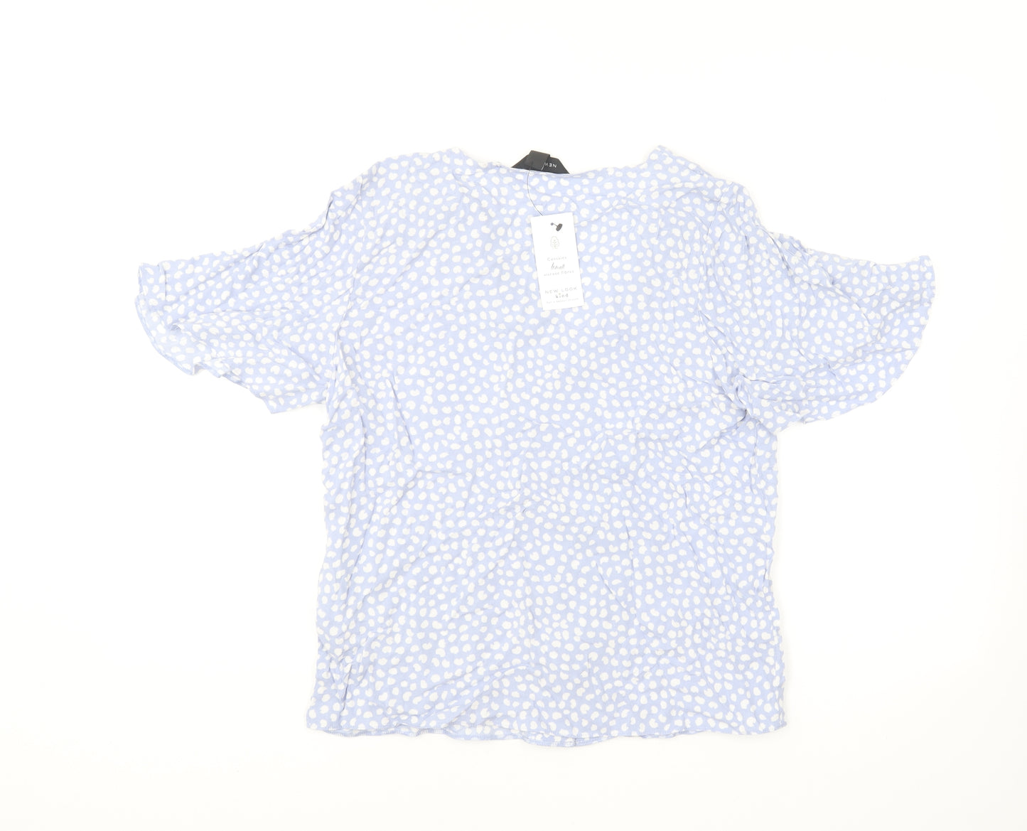 New Look Womens Blue Polka Dot Viscose Basic Blouse Size 8 V-Neck