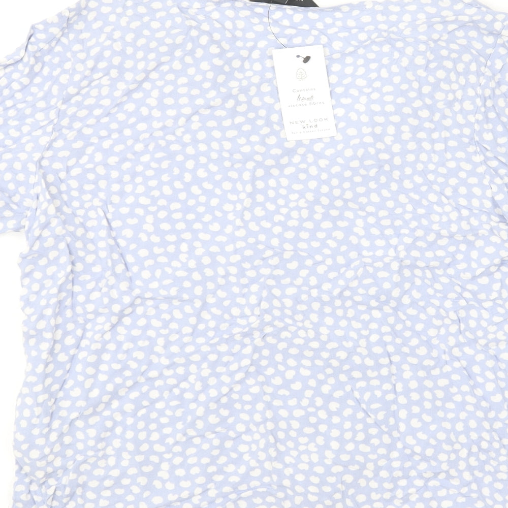 New Look Womens Blue Polka Dot Viscose Basic Blouse Size 8 V-Neck
