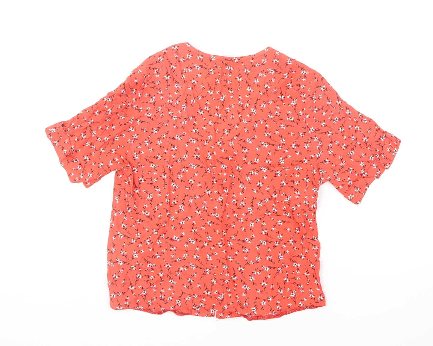 New Look Womens Red Floral Viscose Basic Blouse Size 6 V-Neck