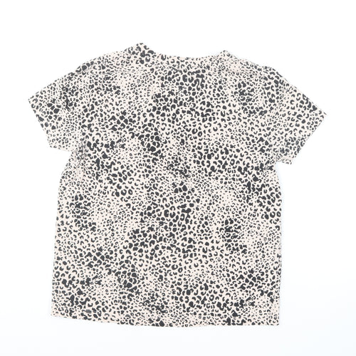 F&F Womens Beige Animal Print Cotton Basic T-Shirt Size 8 V-Neck