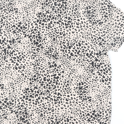 F&F Womens Beige Animal Print Cotton Basic T-Shirt Size 8 V-Neck